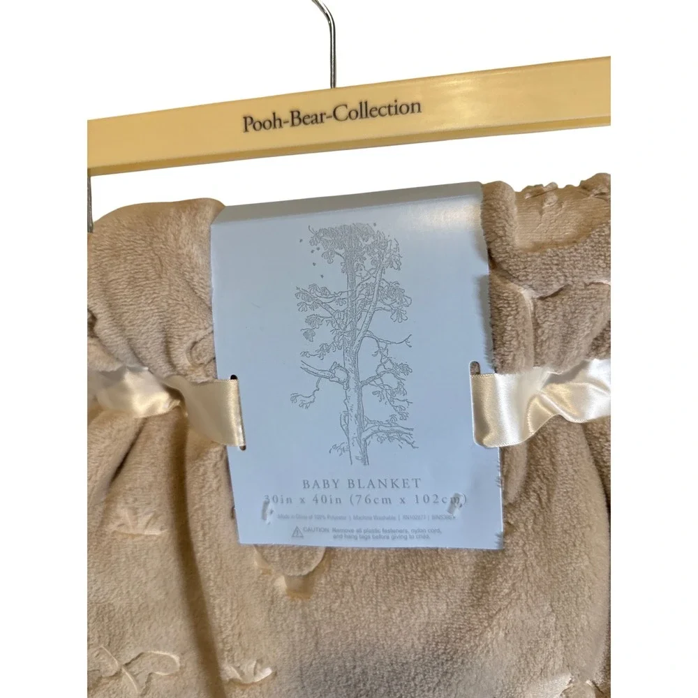 Disney Winnie the Pooh Bear Collection Tan Embossed Baby Blanket 30x40 Plush NEW